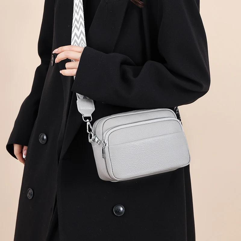 

100% Genuine Leather Multilayer Crossbody Bag Cowhide Women Handbag Luxury Ladies Shoulder Sac Fashion Ladies Tote
