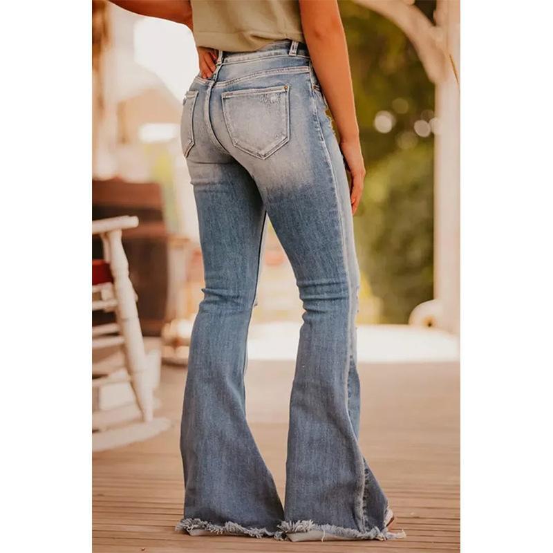V 97975 Distressed Ripped Flared Jeans - European Style