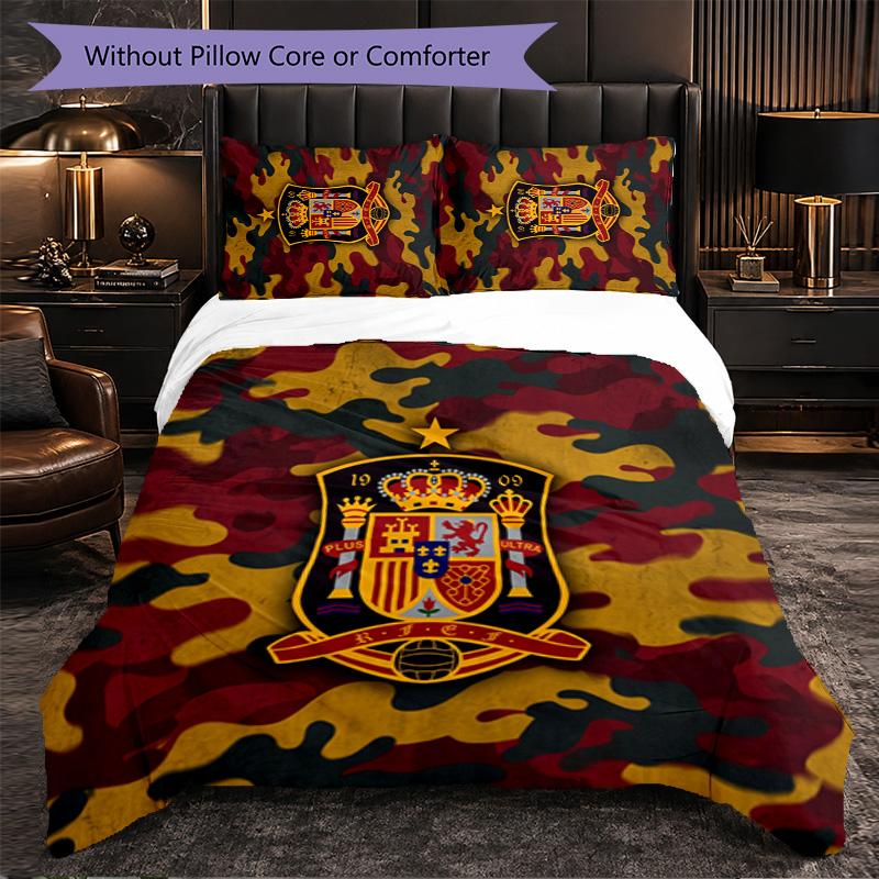 Spain Football Pattern 3 Pieces Bedding Set Soft Microfiber Duvet Cover with Pillow Cases for Bedroom