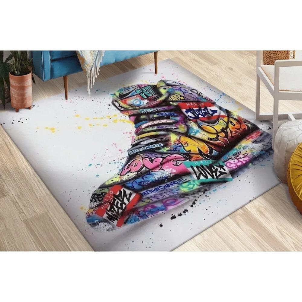 Colorful Sneakers Graffiti Rug Abstract Soft Carpet Wall Hanging Design Kids Room Decor Gift for Boys Bedroom Floor Mat
