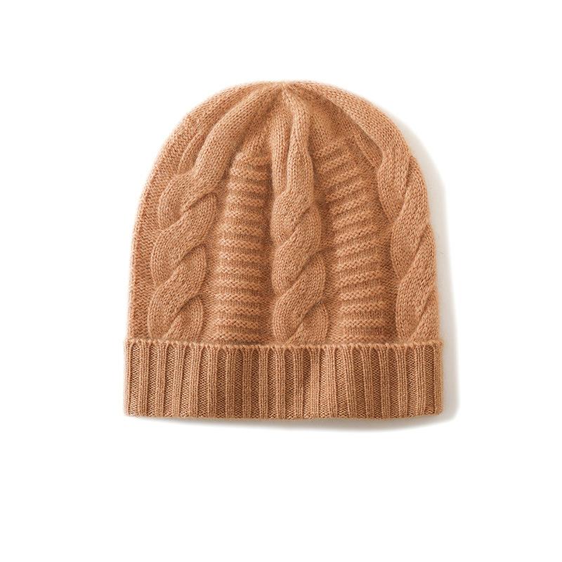 Cashmere Autumn and Winter New Style Women's High End Solid Color Twisted Pattern Thickened Warm Fashion Knitted Casual Hat