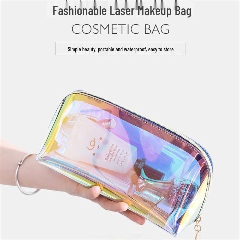 2023 Iridescent Semi-transparent Makeup Bag Set - Portable and Thickened Two-piece Wash Storage Bags.