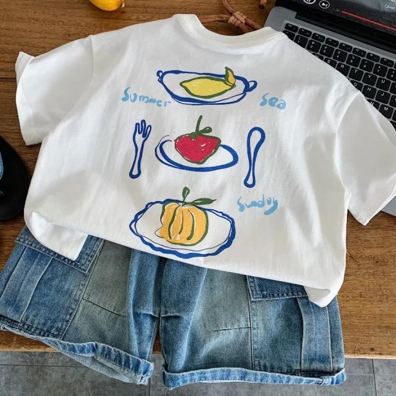 Children'S Korean Cartoon Printed Short Sleeved T-Shirt For Boys And Girls 2026 Summer New Baby Round Neck Loose Tops
