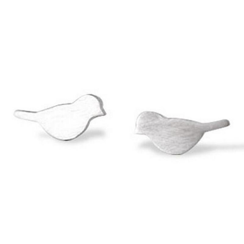 Silver Brushed Bird Stud Earrings - Literary Mori Girl Style