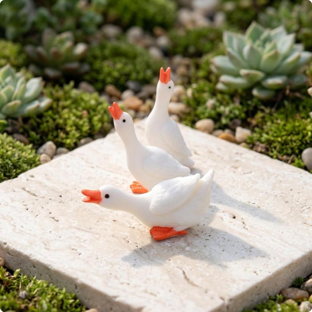 3 Pieces Miniature Duck Ornaments White Ornament Set Orange Beaks Garden Decor for