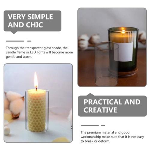 FRCOLOR 2-Piece Clear Glass Candle Holder Cover with Windproof Function for Candle Holders, Root Fixtures, and Decorative Use