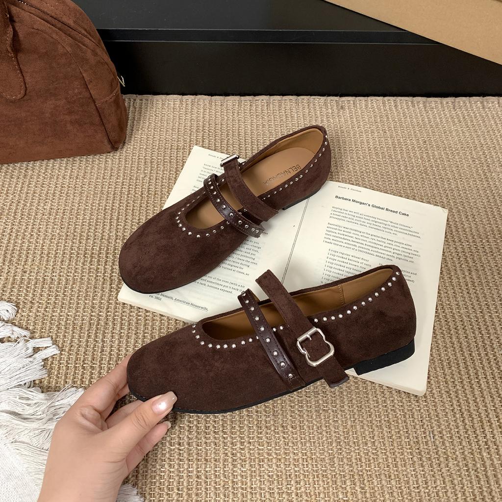Queen Fan retro French flat-bottomed shallow mouth single shoes women's 2025 new autumn skirt soft-soled Mary Jane shoes