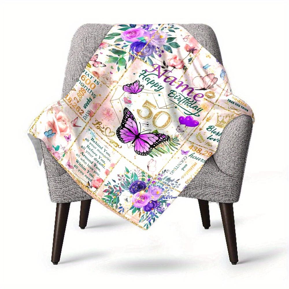 Floral Butterfly 50Th Birthday Home Blankets Comfortable Soft Lightweight Multiuse Blanket For Picnics Couches Offices Beds Living Rooms Perfect Gift
