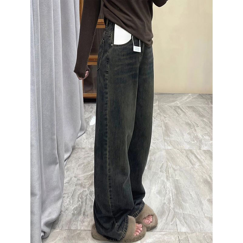 Fleece-lined Fat Sister mm Slim Looking Loose Pants Cement Gray Cement Gray Regular S(Suggestion 40-45kg)
