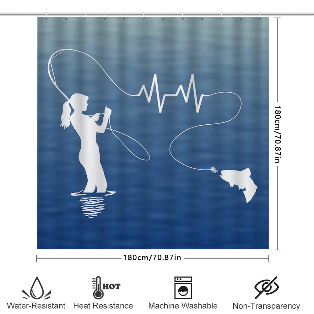 Blue Heartbeat Shower Curtain Silhouette Water Sports Girl Decoration For Bathroom Window Privacy Waterproof Fabric Backdrop