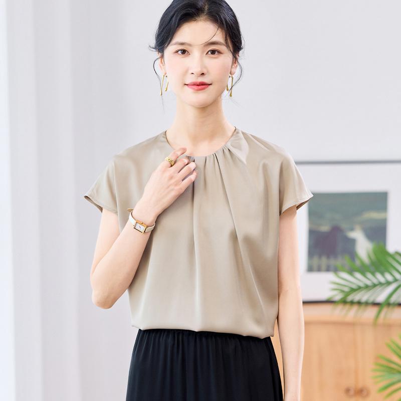 19mm Elastic Double Qiao Spring and Autumn Luxury Fashion Wear Pure Color Light Edition Women's T-shirt