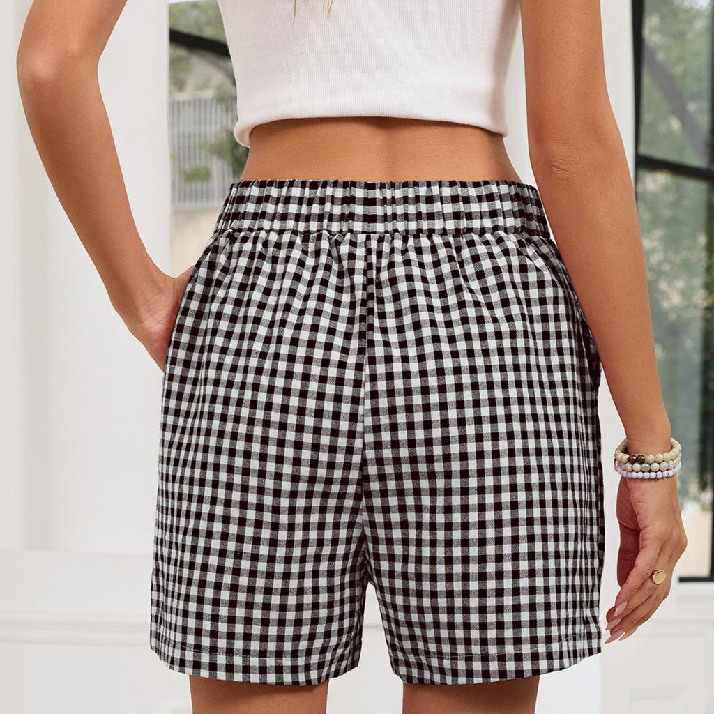 Women's Summer Casual Plaid Pocket Shorts Boxers Beach Pants Shorts