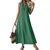 Women's Fashion V-Neck Sleeveless Solid Colour Zip Casual Holiday Long Cotton Linen Dresses