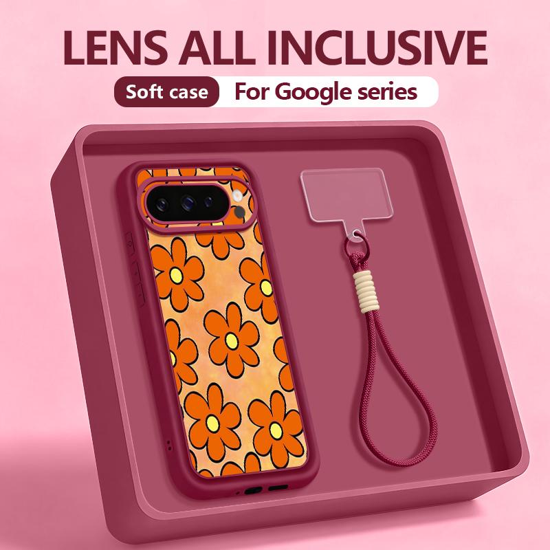 Oil Painting Flower Lanyard Case For Google Pixel 10 Pro XL For Google 9A 9 8 7 Pro 8A 7A Shockproof Bumper Wrist Strap Cover