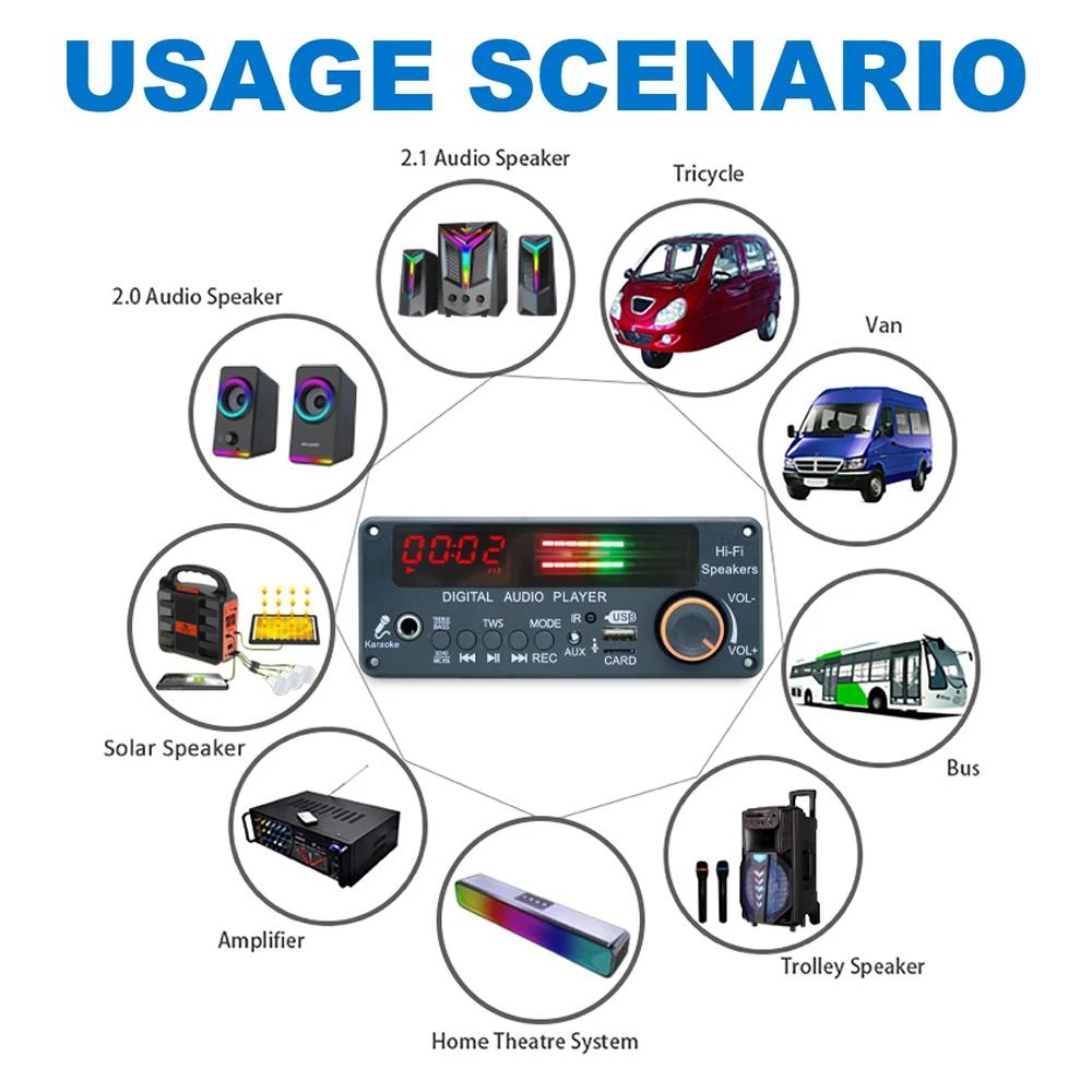 200W Amplifier Bluetooth 5.3 MP3 Decoder Board Car TWS Wireless MP3 Player DC 12V DIY Home Audio Module Mic USB TF FM Radio for Speaker