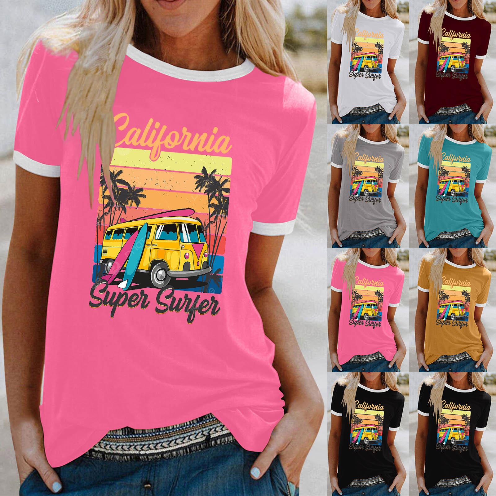 

Женская летняя свободная рубашка с коротким рукавом и круглым вырезом в стиле ретро с коротким рукавом и принтом