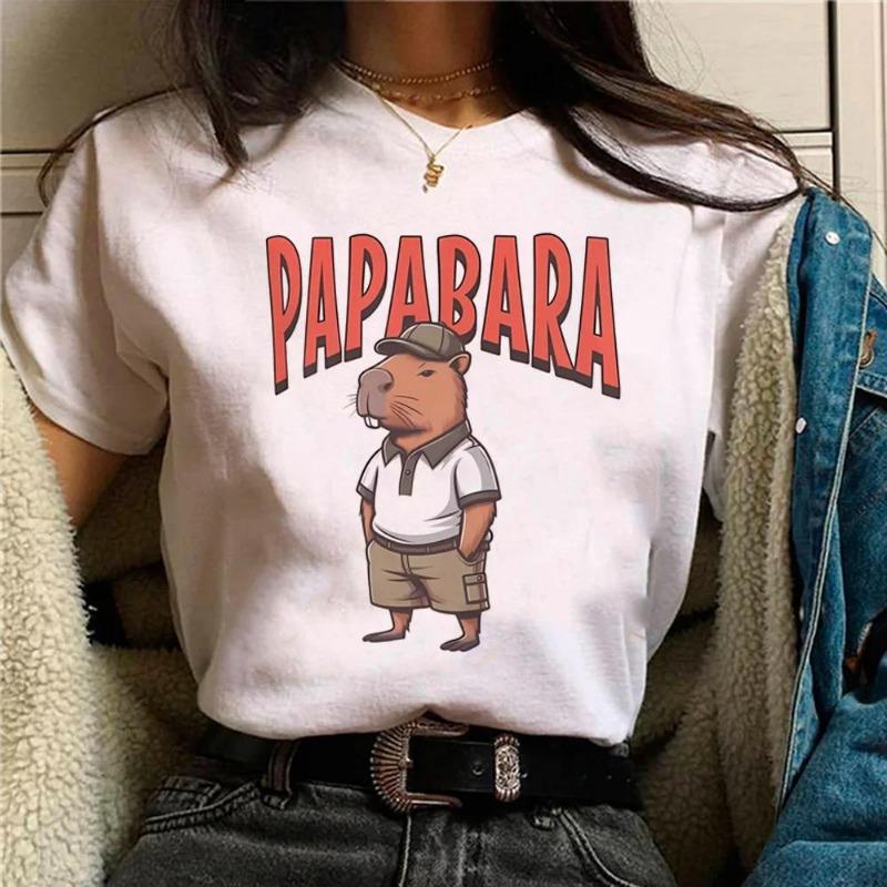 Summer Minimalist Capybara Pattern Printed Loose Round Neck Pure Cotton Short Sleeved Shirt T-Shirts Women’s