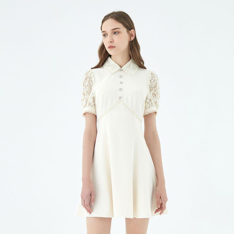 

Obeg New Arrival Lace Patchwork Waist-Slimming Slim Fit Dress Rice White 160/S/36