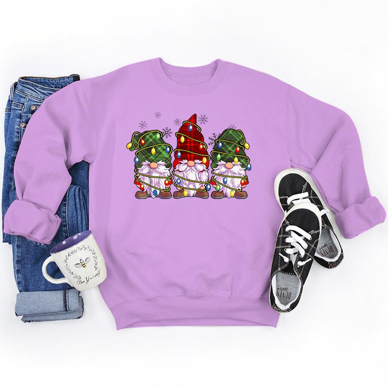 Christmas Lights Gnomes Print Sweatshirts For Women Winter