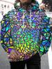 Women Iridescent Rainbow Broken Stained Glass Mosaic Full Print Hoodie Long Sleeve Colorful Street Casual Pullover Sweatshirt
