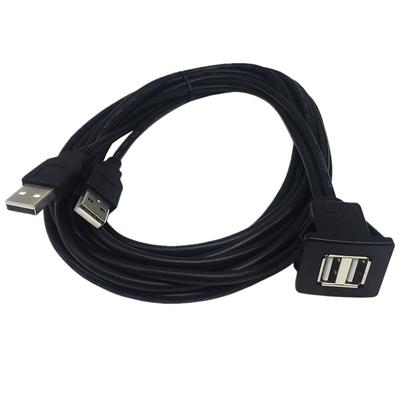 USB 2.0 Dual Male To Female Car Dashboard Flush/Mount/Socket Extension Cable 1M