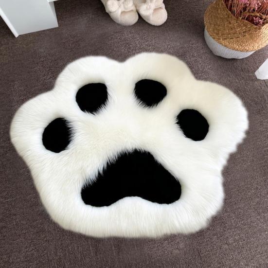 Plush Cat Paw Rug Fluffy Cute Kitten Paw Shape Floor Mat Cozy Furry Anti-Slip Bedroom Rug for Living Room Nursery Playroom Decor