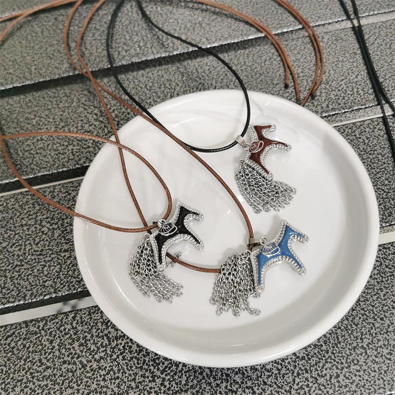 Titanstahl Pferd Pony Quaste Anhänger Halsketten Damen Mujer Verstellbare Lange Seil Pulloverkette Hals Accessoires Geschenke