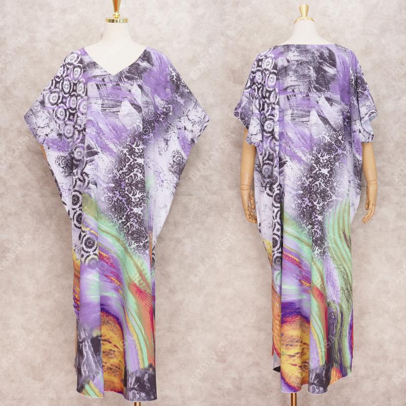 2020 Bohemian Striped Bikini Cover-ups Casual V-neck Loose Summer Dress Polyester Tunic Beach Wear