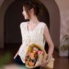 DIMANAF 2025 New Summer T-Shirt Women Basic Knitting Buttons Vest Sleeveless Hollow Style Tops Loose