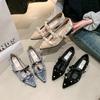Rivet Designer High Heels Women Pointed Toe Elegant Office Women Shoes Spring Autumn Fashion Suede Low Heel Mules Pumps Women