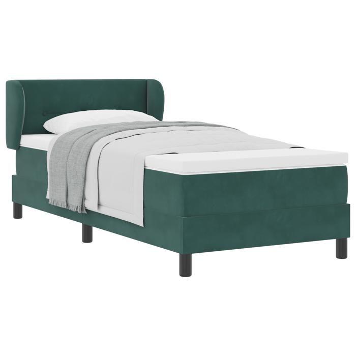 Lit à ressorts vidaXL avec matelas vert foncé 90x200 cm en velours 3340373