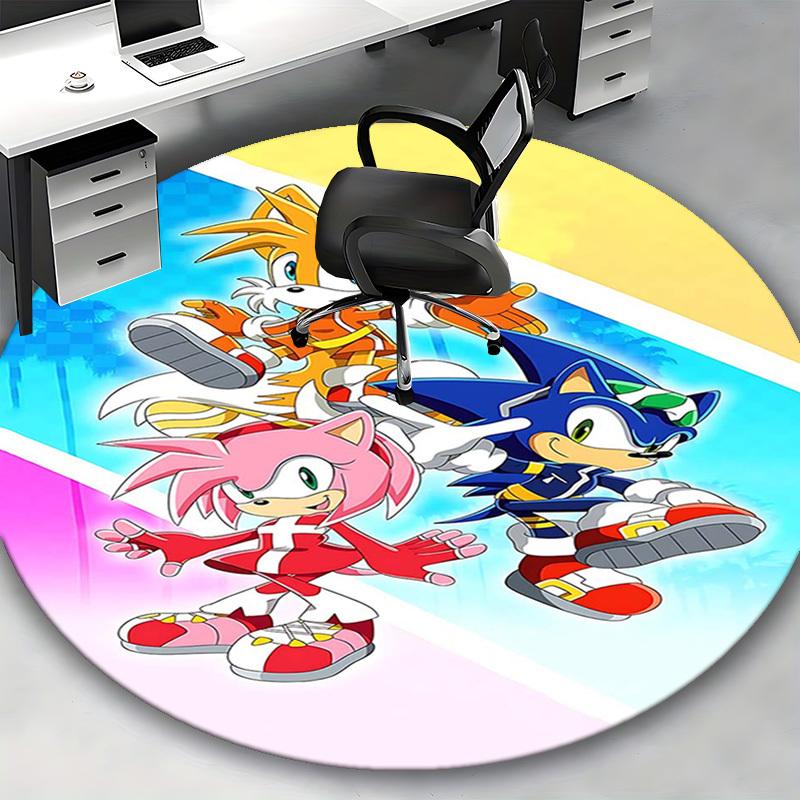 1pc Sonic, Tails & Amy: Anime Cartoon Design Round Carpet Office Chair Mat, NonSlip Rug for Home Decor