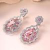 Elegant European Pink Cubic Zirconia Earrings: Luxury Gemstone Ear Studs with Full Diamond Inlay for Women