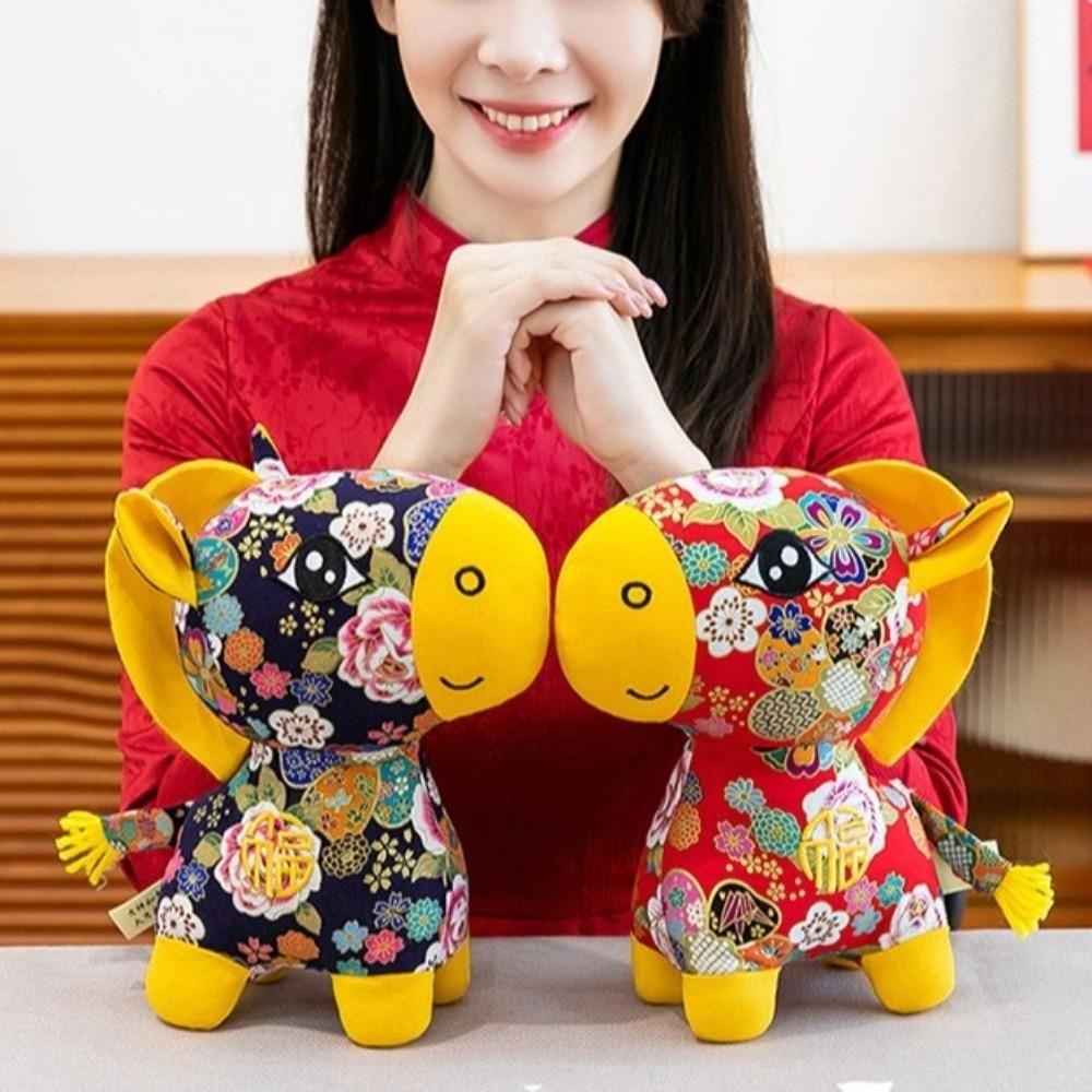 PP Cotton Plush Horse Stuffed Animal Toy Soft Chinese Horse Plush Doll  Festive Decor