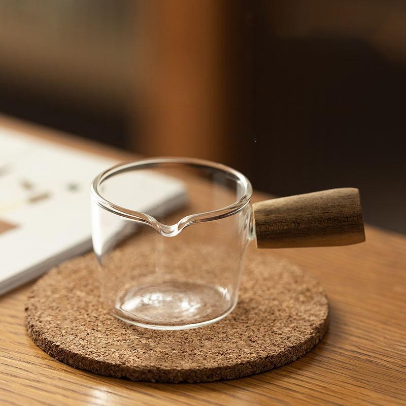 70/100Ml Wood Handle Glass Espresso Measuring Cup Diy Milk Jug Coffee Supplies Ransparent Transparent Kitchen Measure Mug
