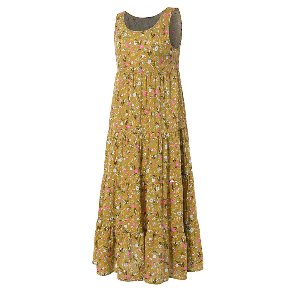 Kvinner Plus Size Casual Løs Ermeløs Floral Daglig Lin Print Lang Maxi Dress