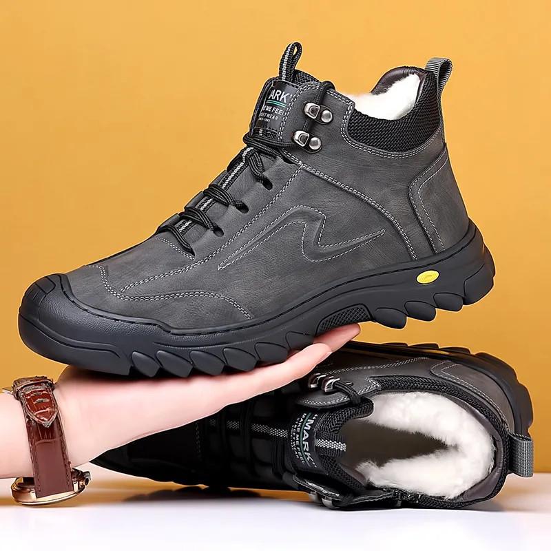 Winter Men s Shoes Outdoor Non-slip Platform Boots Thickened Plush Warm Cotton Shoes Men s Snow Boots Winter Casual Cotton Boots 38