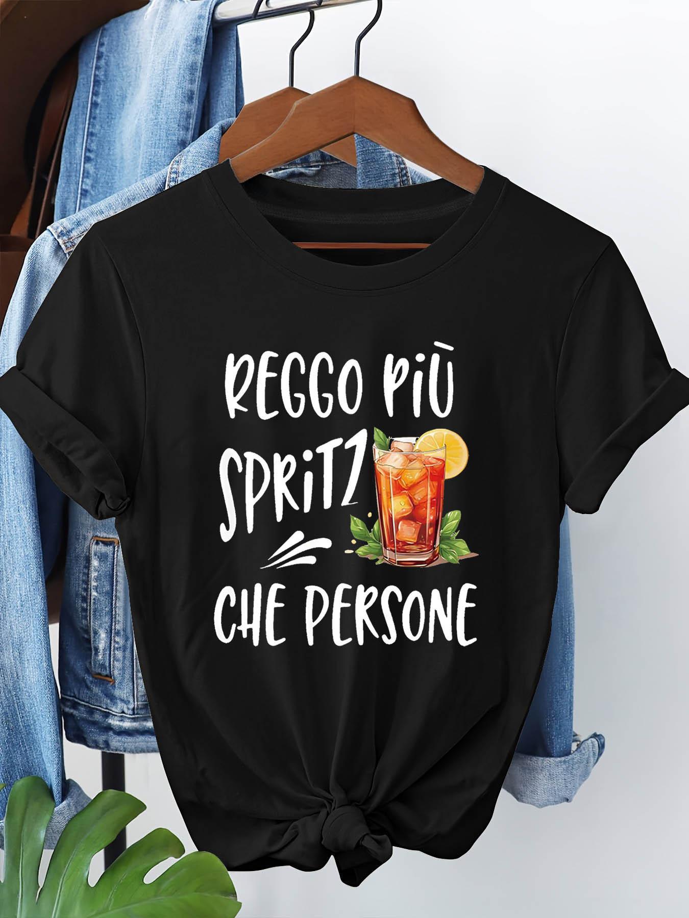 

REGGIO PIU SPRITZ CHE PERSONE Graphic Print Women s T-shirt, Short Sleeve Crew Neck Casual Top for Summer & Spring, Women s Clothing S разноцветный