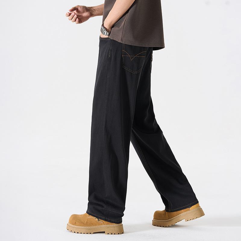 Black Tencel Jeans Men's Trendy Brand Summer New Lyocell Loose Straight Drop Casual Pants