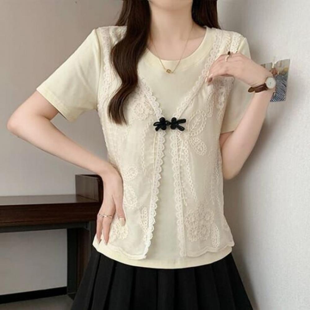 Navava Women RomanTic Lace DeTail ShorT Sleeve T shirT nT2807