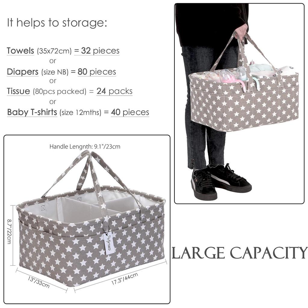 Hinwo Diaper Storage Bag, Diaper Pouch, Baby Supplies Storage Case, Basket, Bag, Box, Foldable, Baby, Baby Prep, Baby Gift (Gray Star)