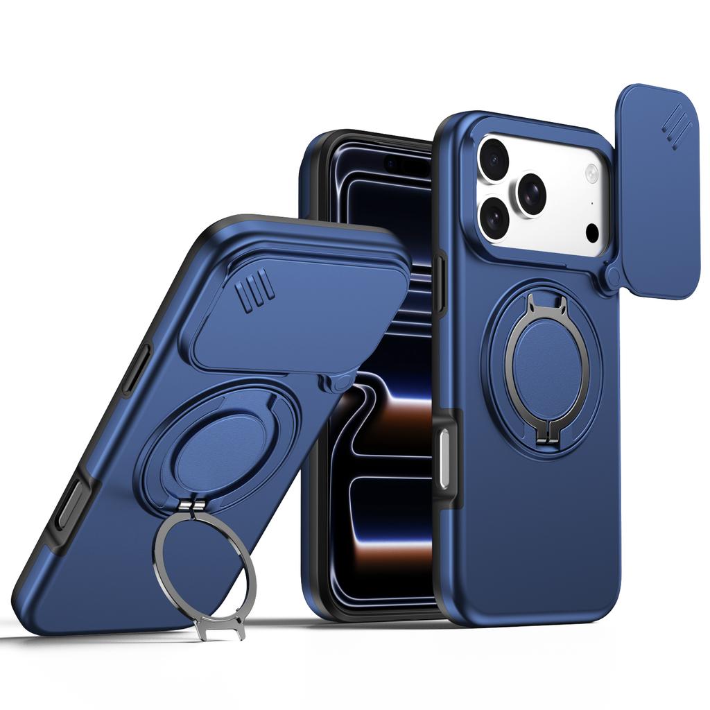 Sliding Camera Lens Protection Armor Case For iPhone 13 14 15 16 Plus Air 17 Pro Max Metal Ring Stand TPU Frame Plastic Cover
