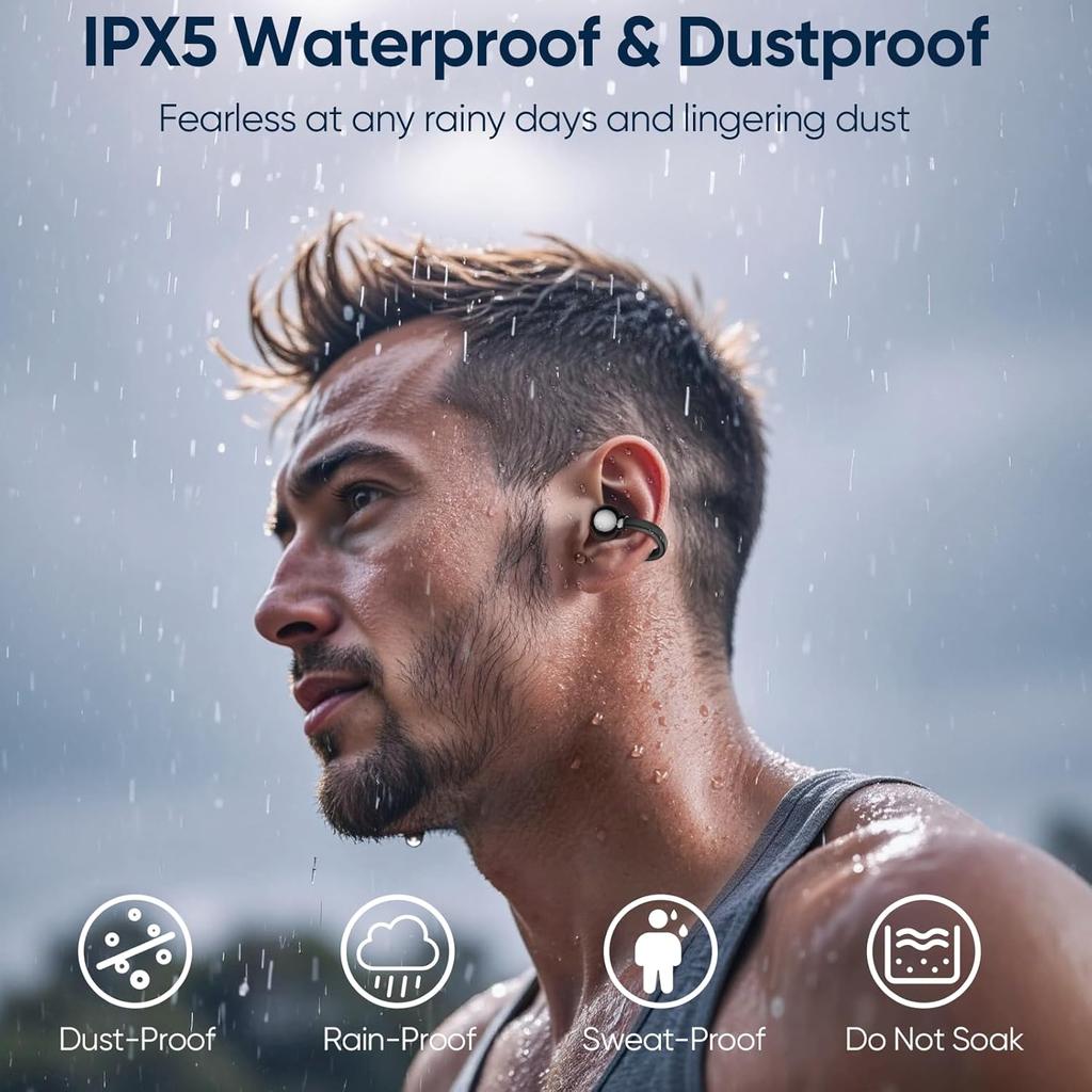 AI Clip on Earbuds Wireless Bluetooth 5.4 Earphones, Open Ear Headphones with Mic, 40H Play, Waterproof Design, 4g Ultra-Lightweight Sports Ear Clip