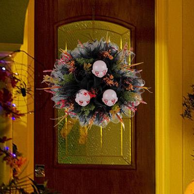 Halloween Ghosts Wreath Decoration 45cm with Artificial Roses Front Door for Indoor