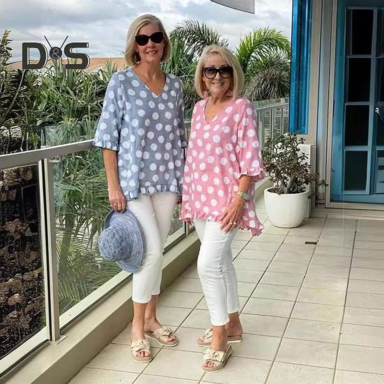 

Женские летние топы с v-образным вырезом и половиной рукавов, футболка с рюшами и отделкой в ​​горошек, свободный пуловер с принтом, топы, уличная одежда M жёлтый