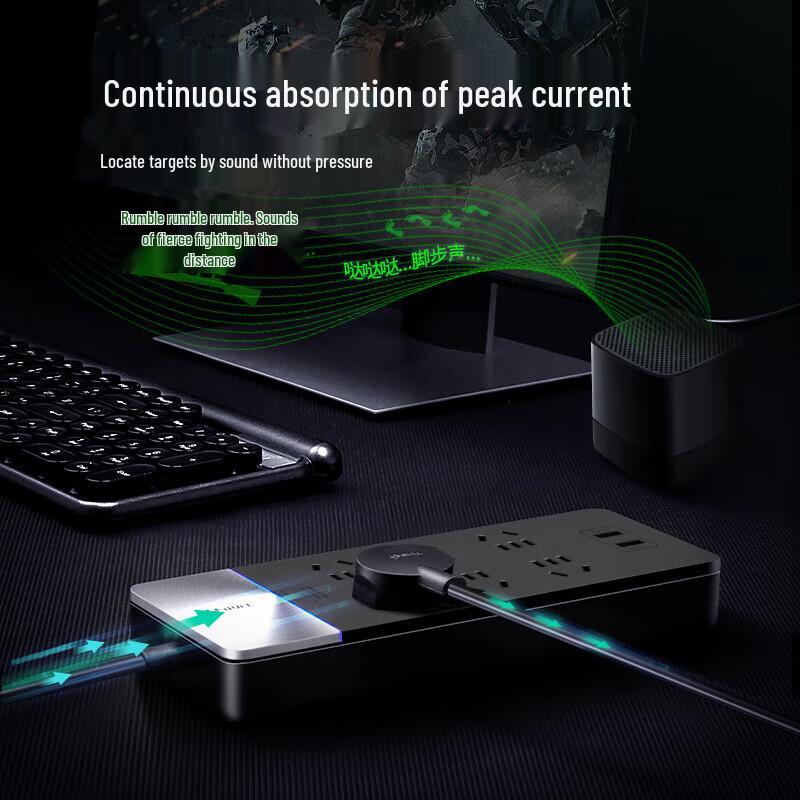 BULL GN-H406U 6-Outlet Power Strip with 2 USB Ports, Anti-Surge Protection CN plug (adapter included)