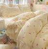 Princess Style Crinkled Gauze Lace Bedding Set - 4-Piece Washable Cotton Plaid Double Duvet Cover for All Seasons