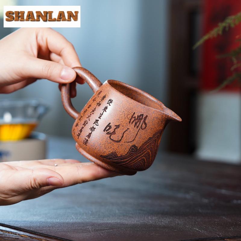 320ml Yixing Zisha Nezha Wood-fired Porcelain Tea Pitcher Pour Tea Cha Hai Dispenser Justice Cup Fair Mug Tea Set Supplies Craft