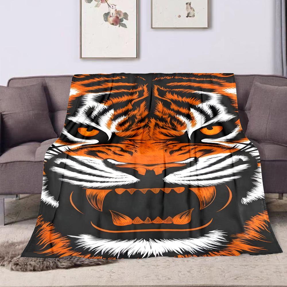 Fierce Orange and Black Tiger Face Patterned Flannel Blanket Perfect for the Bedroom Living Room, Sofa, or a Little Nap