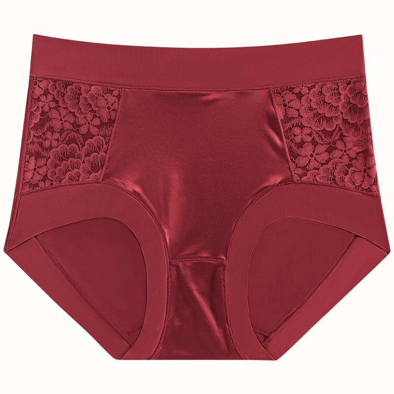 Plus Size Women's Summer Hollowed-out Lace Ice Silk Stitching Soft and Comfortable High Waist Traceless Panties